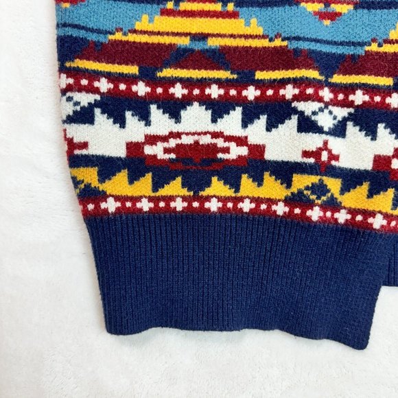 Fresh FX Wool Cardigan Aztec Print Blend Dark Multicolor Women's S/P Cozy Knit - Picture 8 of 16